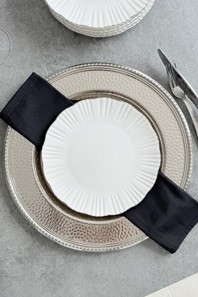 porselenden Aura Silver 6-Person 21 cm Premium Porcelain Cake Plate Set