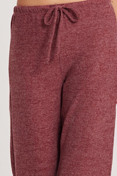 Tudors Women's Relax Fit Comfortable Cut Waist Lace-Up Wide Leg Burgundy Trousers