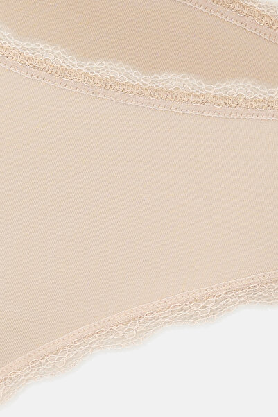 Eros Chiloți hipster simpli, cu detalii din dantelă, din 3 piese, ecru-pudră- nurcă