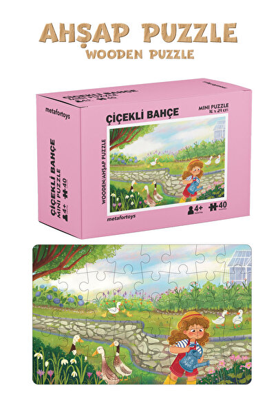 metafortoys Ahşap Çiçekli Bahçe Mini Puzzle | 40 Parça 4+ Yaş