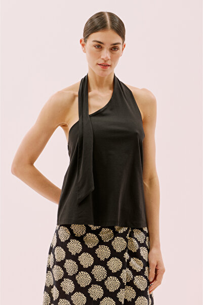 Roman Boyundan Geçmeli Örme Bluz Siyah Y2523805_001