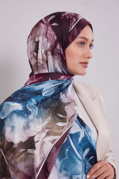Levidor Cherry Mixed Leaf Pattern Indian Silk Shawl