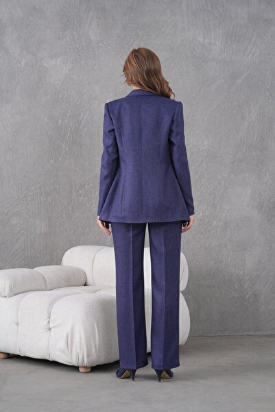 nodilife Gold Düğmeli Yünefekt Kadın Takım Elbise Lacivert