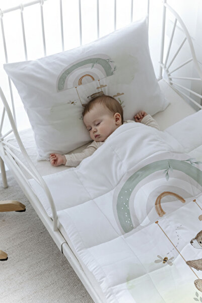 Tuğba Kuğu Organic Printed Baby (100X150) Quilt Set - Royal Series - Welcome Baby Bear