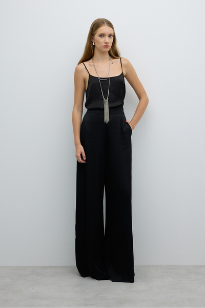 Roman Saten Geniş Paça Pantolon Siyah K2652004_001