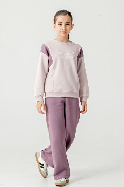 AHENGİM Girl's Make Your Printed 3 Thread Thick Winter Tracksuit Set Ak4227