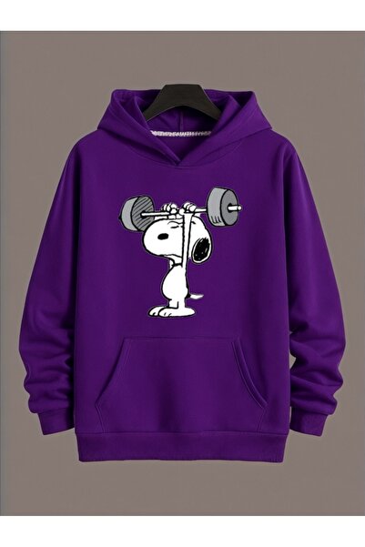 ArtYus Unisex Snoopy Renkli Özel Baskılı Pamuklu Oversize Kapüşonlu Sweatshirt