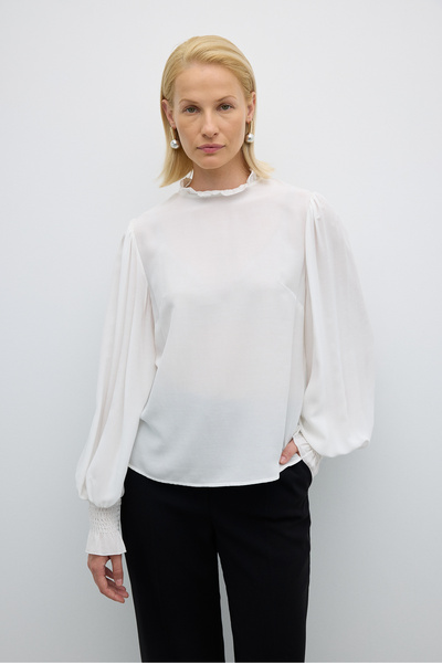 Roman Balon Kol Fırfır Yakalı Bluz Ekru K2613013_049