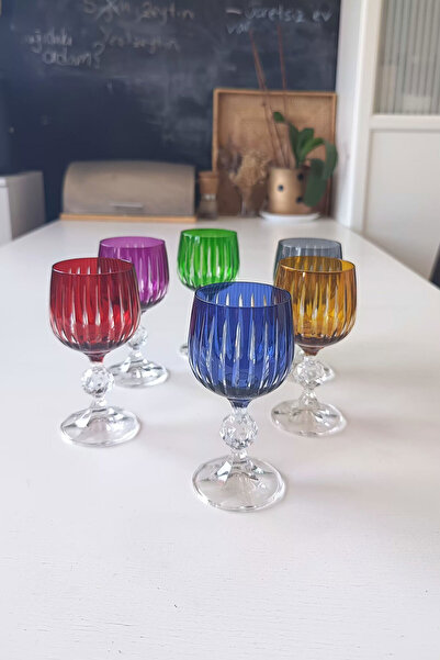 ABBETC Beykoz Cut Glass 6 Pieces Coffee Side Glasses Multi-Colored