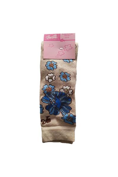 Barbie Kids' Over-the-Knee Socks, Beige, Size 13-16 EU, Floral Print, Cotton Blend