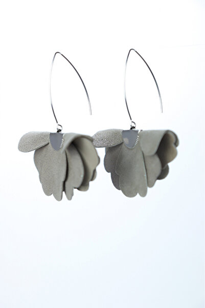 HAIArt Handmade leather floral earrings - Gray with green glitter