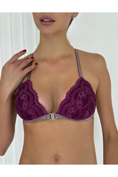 LilaLingerie Glittery Front Clip Detailed Underwire-Free Bra Embroidery Bra Comfortable Single Bra