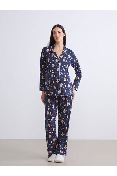 LC Waikiki LCW DREAM Gömlek Yaka Baskılı Hamile Pijama Takımı