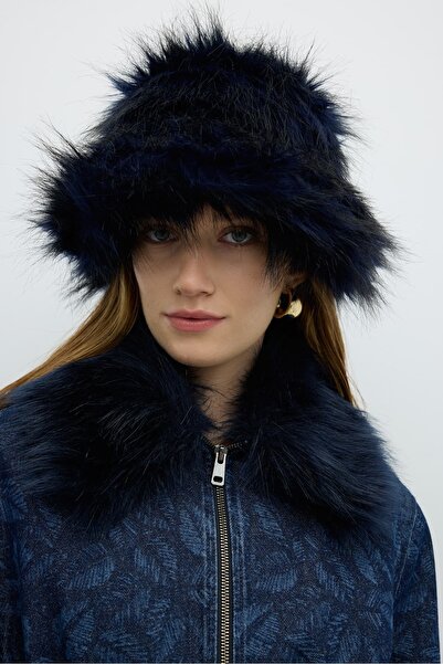 Roman Peluş Detaylı Kova Şapka Lacivert K2685105_015