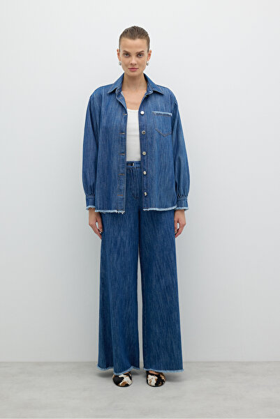 Roman Tek Cepli Düğmeli Denim Gömlek İndigo Y2552005_043