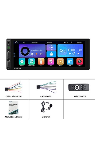 MaxTech MP5 Player universal Android auto & Carplay 1 Din, MaxTech®, display HD de 6.86 inch, TouchScreen