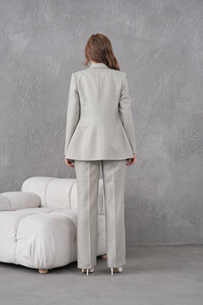 nodilife Gold Düğmeli Yünefekt Kadın Takım Elbise Fıstık Yeşili