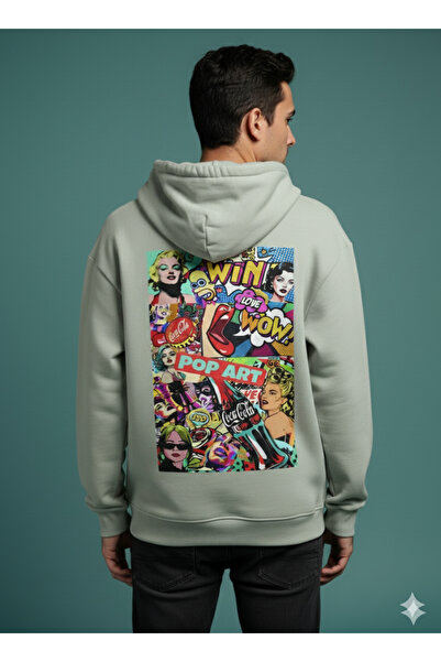 By Caspita Fashion Lenithra Pop Art Coca Cola Back Printed Unisex Oversize Gray Hoodie