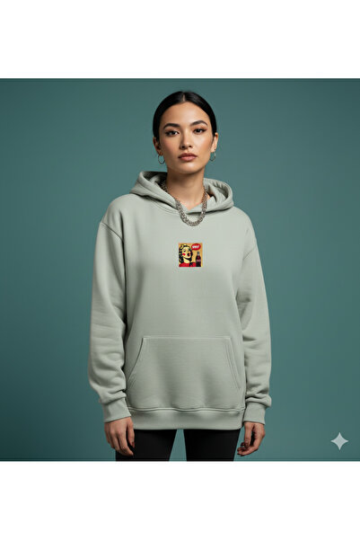 By Caspita Fashion Lenithra Pop Art Coca Cola Back Printed Unisex Oversize Gray Hoodie