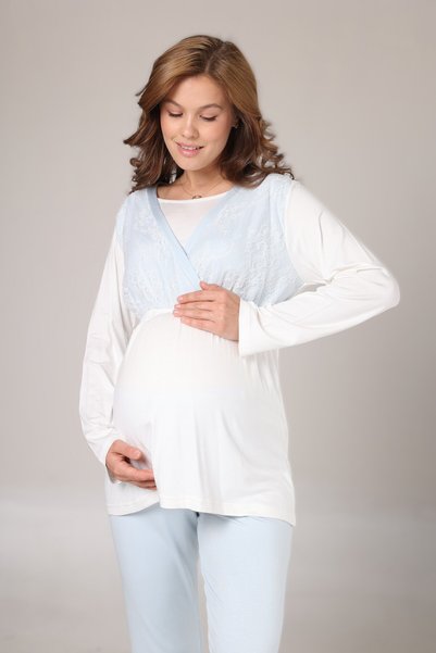 Lohusa Dünyasi Women's Powder Shawl Collar Cotton Maternity Pajama Set with Dressing Gown, 3-Piece Pajama Set