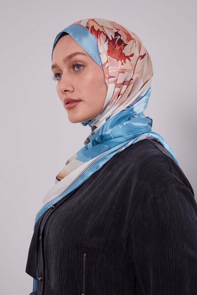 Levidor Turquoise Lotus Pattern Indian Silk Shawl