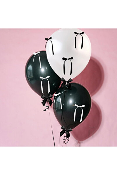Çemrek Süs Parti حزمة بالونات على شكل فيونكة باللونين الأسود والأبيض مكونة من...