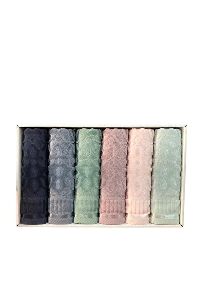 ROYAM 6-Piece Hazangülü Mira 100% Cotton Boxed Hand and Face Towel Set 50 X 90