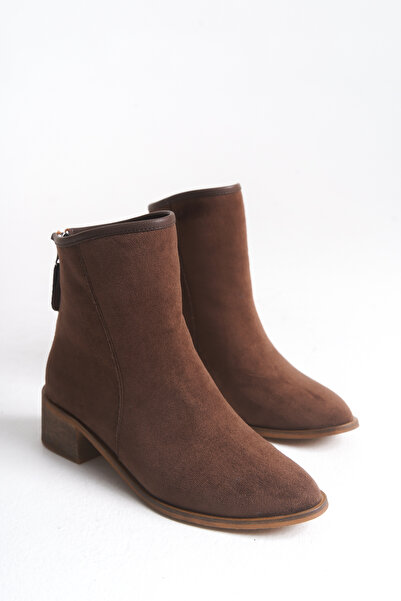LDR Kadın Kahverengi Süet Kısa Topuklu Fermuarlı Bot