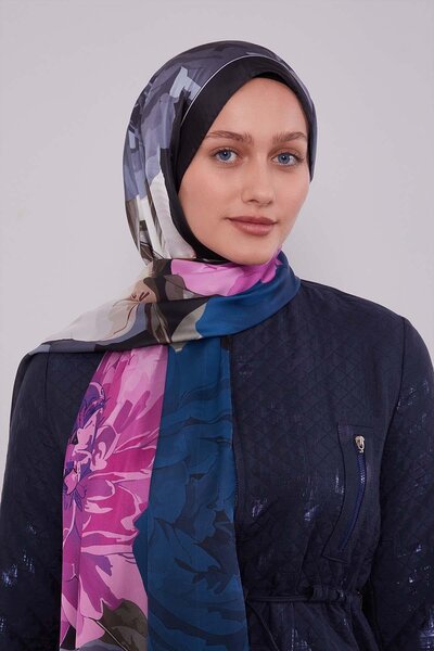 Levidor Black Lotus Pattern Indian Silk Shawl