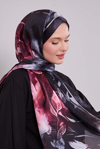 Levidor Black Mixed Leaf Pattern Indian Silk Shawl