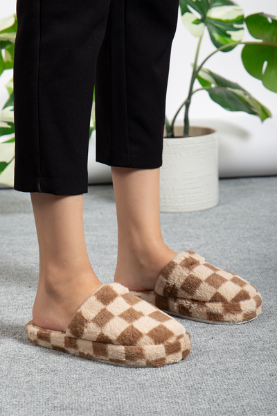 Jackers Women's Square Patterned Winter Soft Comfortable House Slippers