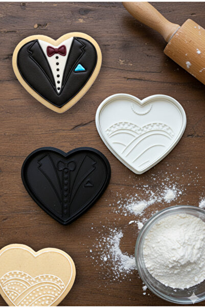 To Design Lab قالب بسكويت بتصميم فستان الزفاف وبدلة العريس - طقم من قطعتين