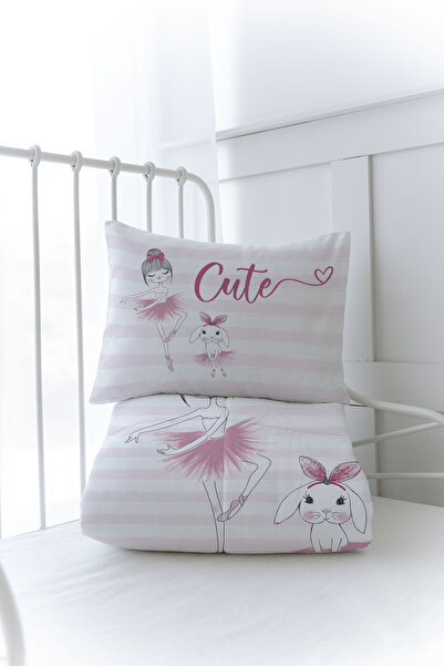 Tuğba Kuğu Organic Printed Baby (100X150) Quilt Set - for Baby Series - Ballerina and Rabbit and Girl