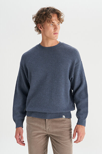 WRANGLER Relaxed Fit Geniş Kesim Bisiklet Yaka Lacivert Triko Kazak