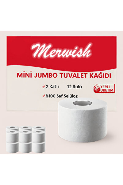 Merwish Mini Jumbo Tuvalet Kağıdı 2 Katlı 12 Rulo %100 Saf Selüloz Yerli Üret...