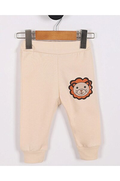 voyyo kids baby Lion Patterned Baby Set (3-18 Months) - Striped Long Sleeve Sweatshirt and Sweatpants