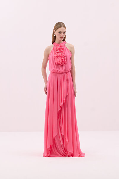 Roman Maksi Boy Şifon Elbise Pembe Y2511336_038