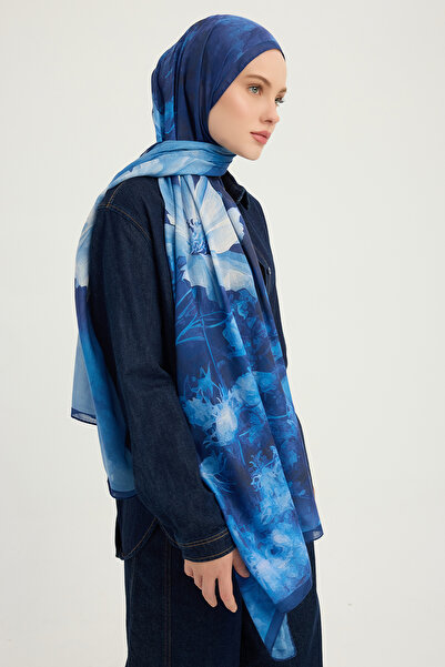Schaless Timeless Dream - Navy Blue - Efilia Patterned Shawl - 90X90 cm