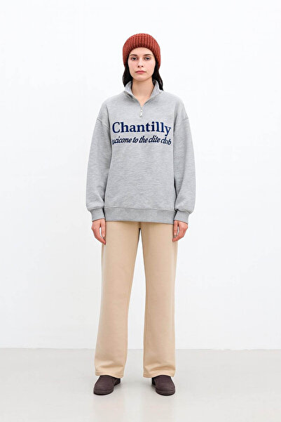 Fashion Friends Oversize Zippered Gray Women's Sweatshirt 25K0133K1