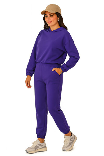 Avones Women's 3 Thread Fleece Hooded Tracksuit - Elastic Waist, Sleeve and Leg Detailing