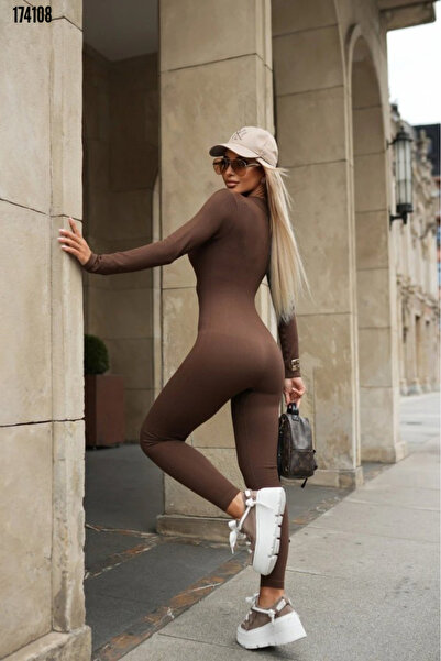 Modayakamoz Yeni Sezon Fermuarlı Kaşkorse Tulum Kadın Uzun Kollu Vücuda Oturan Model