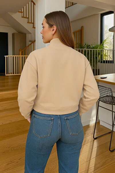 Fashion Friends Γυναικείο φούτερ με φερμουάρ Camioner γιακά μπεζ 25K0166K1