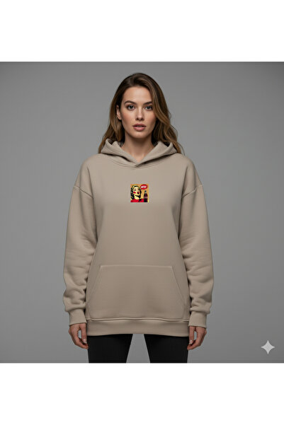 By Caspita Fashion Lenithra Pop Art Coca Cola Back Printed Unisex Oversize Beige Hoodie