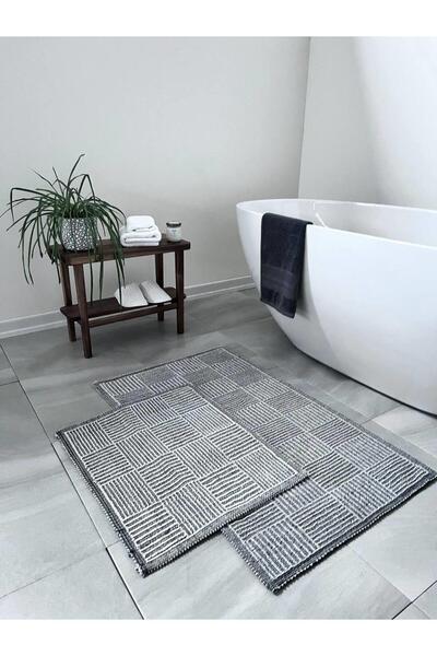 Bluenity More Boucle Natural Cotton 2-Piece Bath Mat Set 60X100 50X60 Gray
