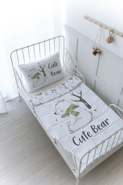 Tuğba Kuğu Organic Printed Baby (100X150) Quilt Set - for Baby Series - Polar Bear with Scarf
