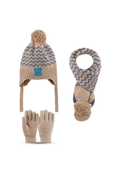 Kitti 4-8 Years Old Boy Scarf Beret Glove 3 Piece Set