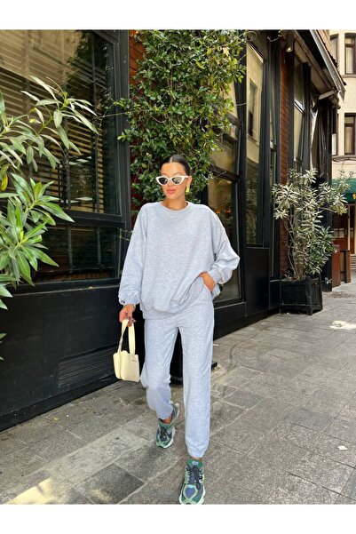 My Blog Gray Crew Neck 100% Cotton Tracksuit Set - 98243