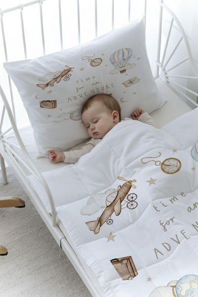 Tuğba Kuğu Organik Baskılı Montessori (100x200) Yorgan Seti Yorgan Seti - Royal Series - Adventure Baby