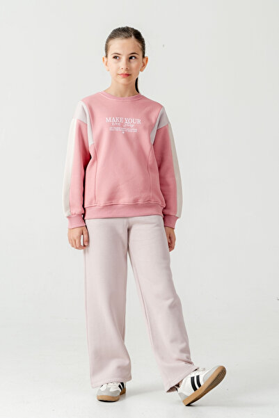 AHENGİM Girl's Make Your Printed 3 Thread Thick Winter Tracksuit Set Ak4227