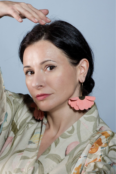 HAIArt Cercei florali din piele lucrați manual - Roz marin